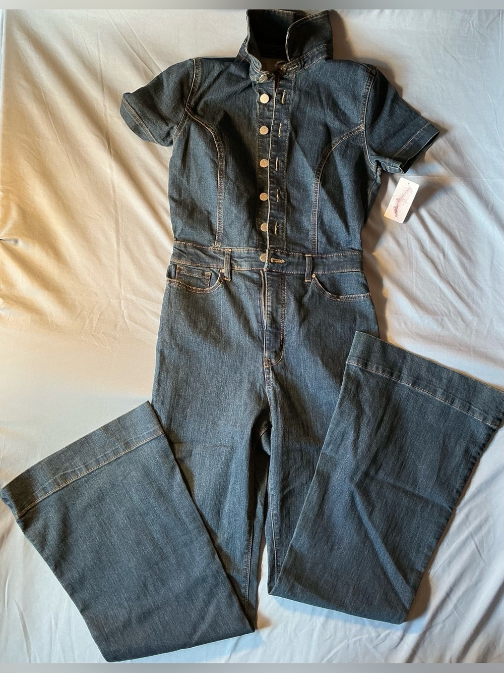 Jessica Simpson Dark Denim Short-Sleeve Jumpsuit